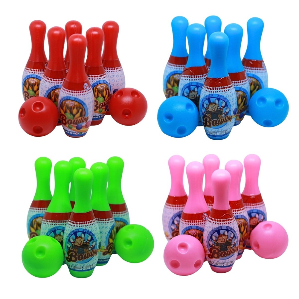 Jogo De Boliche Infantil C/ 2 Bolas 16cm + Trave De Futebol