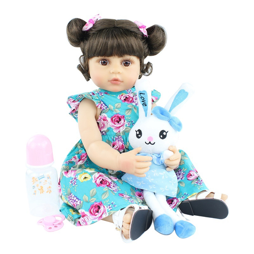 Boneca Reborn Bebe Silicone Menina Cabelo Cacheado 57cm em