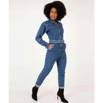 Macacão Feminino Jeans Cinto Zíper Disparate-07195