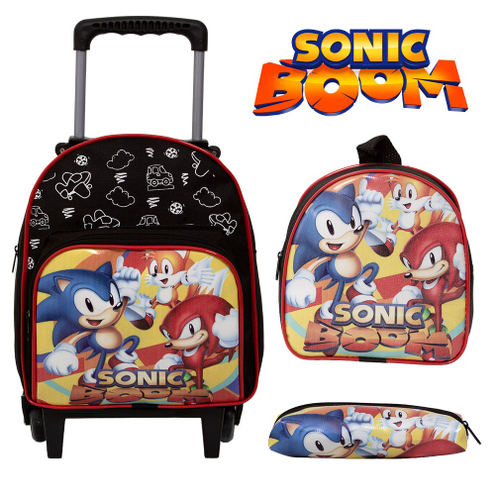 Kit Mochila Infantil de Rodinhas Menino Jogo Sonic Toys 2U