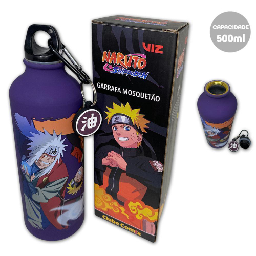 Garrafa Naruto Uzumaki Aldeia Da Folha Com Mosquetão Oficial