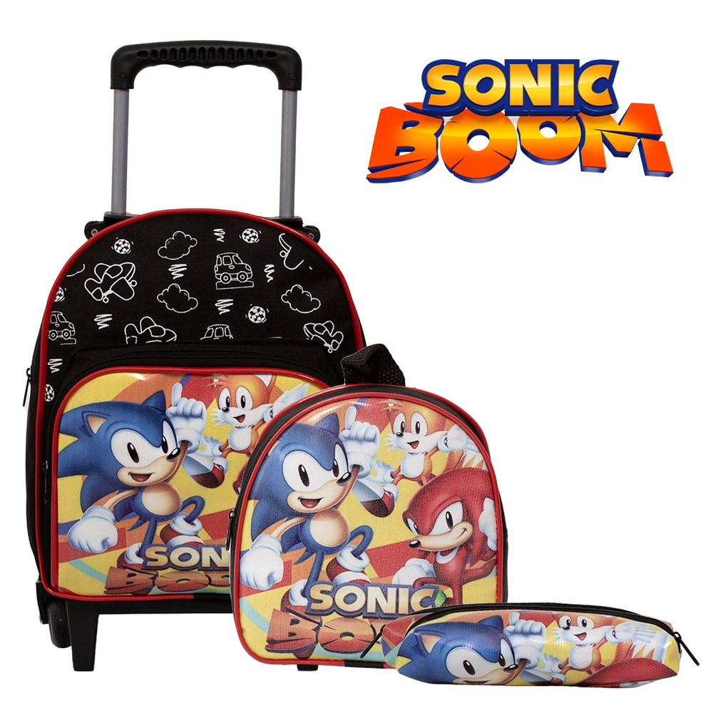 Kit Mochila Infantil de Rodinhas Menino Jogo Sonic Toys 2U