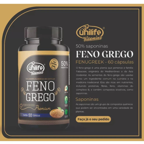 Feno Grego Premium 410mg 60 Cápsulas - Unilife