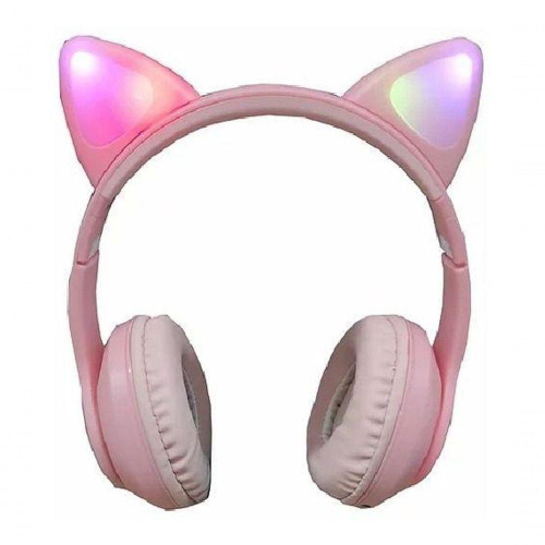 Fone Ouvido Headphone Com Fio Estéreo Orelha Gato Gatinho Led Infantil P2  Exbom HF-C22 Rosa