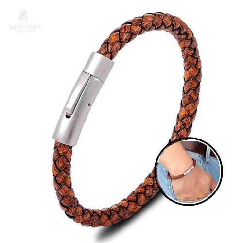 Pulseira Relogio Tipo Magnum Couro Liso Marrom 20 Mm no Shoptime