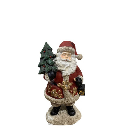 Figura Natalina Mini Papai Noel com Árvore de Resina 18cm BravaDecor