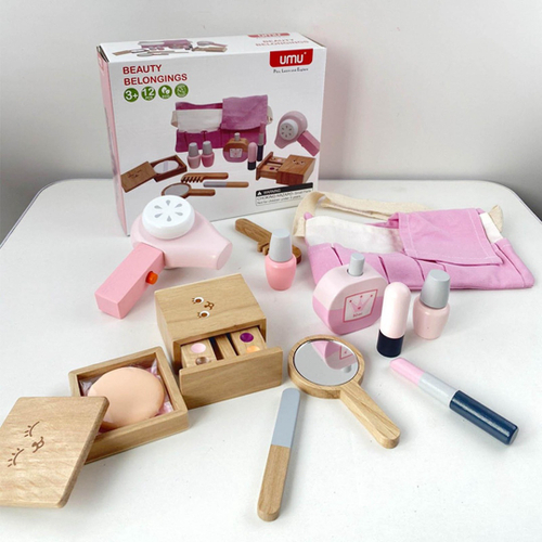 Kit de maquiagem de madeira para crianças, Pretend Playing Box