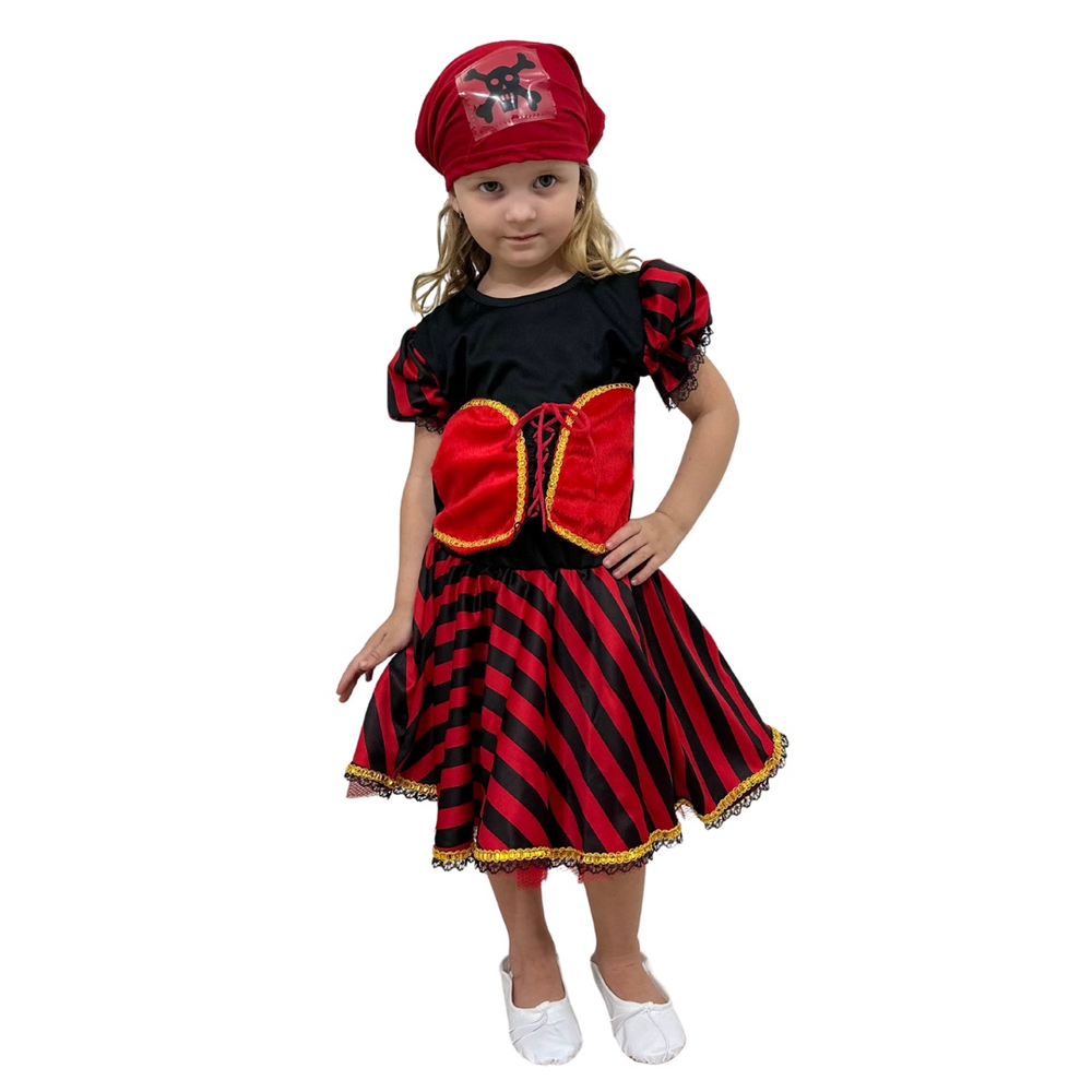 Fantasia Halloween Feminina Infantil Piratinha De Luxo