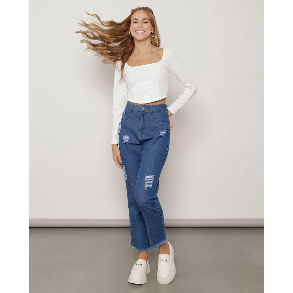 Calça jeans feminina mom hot sale destroyed