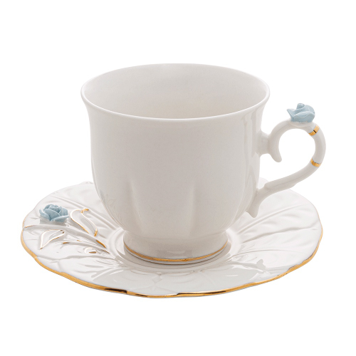 JOGO PARA CHÁ OU CAFÉ PORCELANA BRANCO 4 PEÇAS ALTO RELEVO