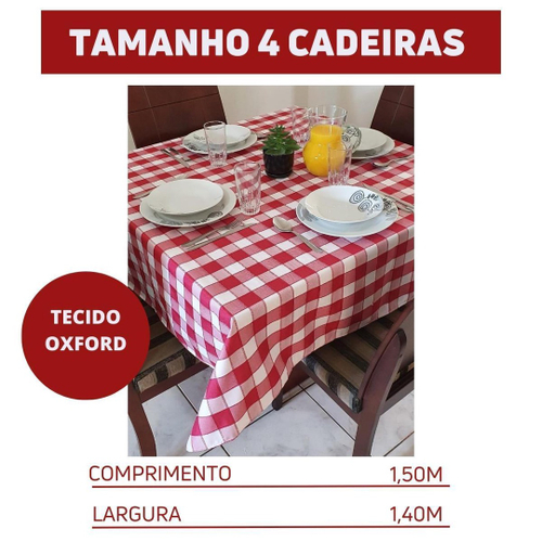 Toalha de Mesa Posta 12 Cadeiras Oxford Xadrez Piquenique 3,50m x 1,40m  Vermelha