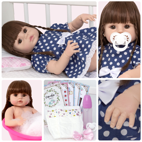 Boneca Bebê Menina Reborn Silicone Pode Molhar Kit Itens