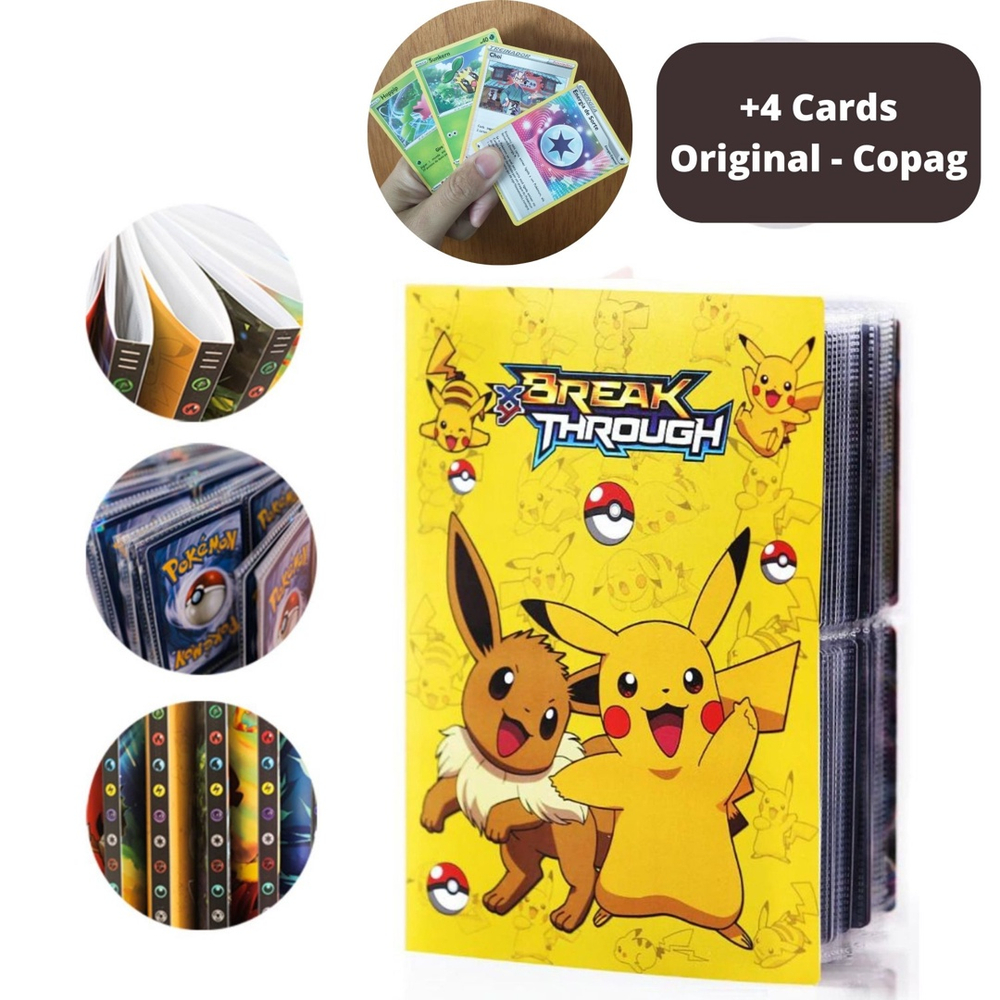 Álbum Para Cartas Pokémon Capacidade 240 Cards Pikachu Eevee em