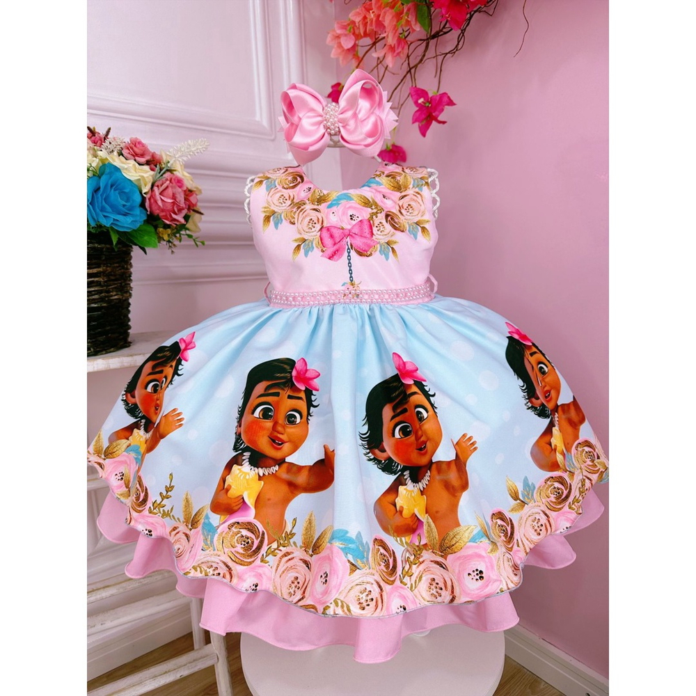 Vestido Infantil Frufru Temático Personalizado Moana Baby