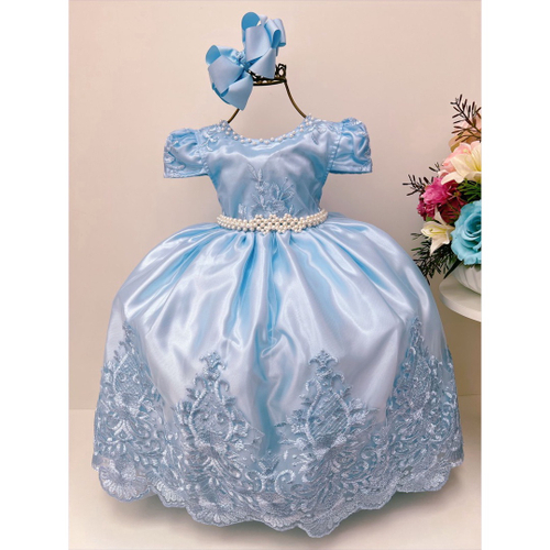 Vestido Fantasia Cinderela Infantil princesa COM LUVA E COROA pcin