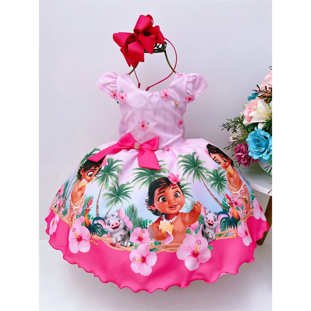 Vestido Infantil Moana Baby Rosa Temático Aniversário Rodado em Promoção na  Americanas