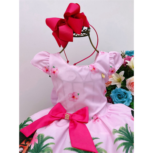 Vestido Infantil Moana Baby Floral Rosa Temático Aniversário - Tio