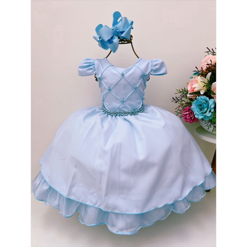 Vestido Azul Festa Infantil Daminha Luxo Tema Cinderela E Tiara em Promoção  na Americanas