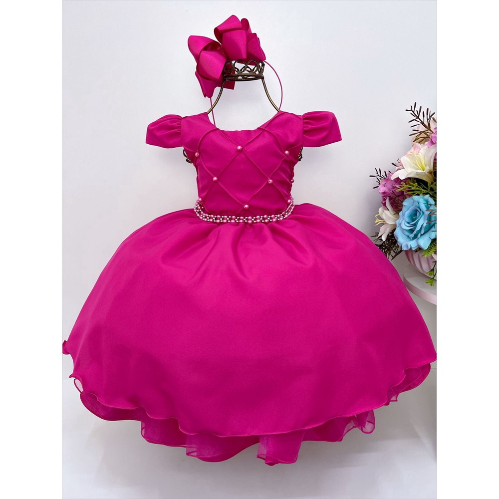 Vestido de festa sales rosa pink infantil