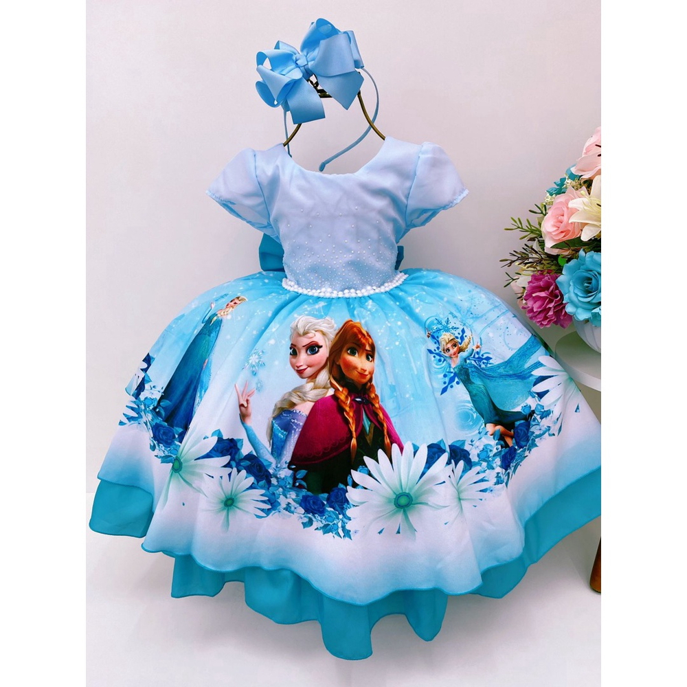 Vestido Elsa - frozen 1 - Super luxo serenity - Toda Encanto