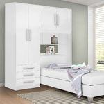 Guarda Roupa Solteiro 4 Portas e 3 Gavetas com Cabeceira Baú Cor Branco - Rud Rack