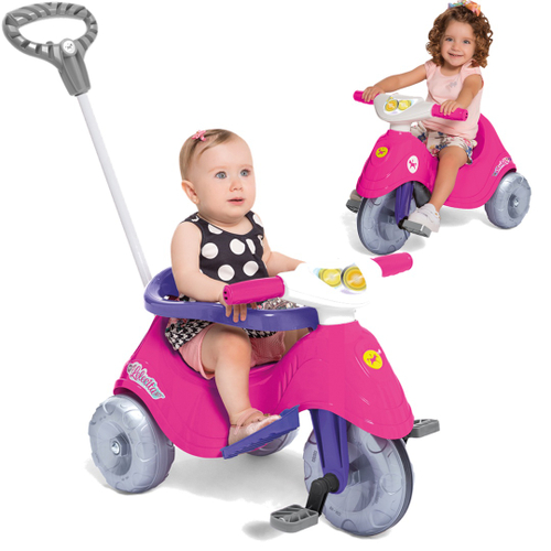 Triciclo Infantil Motoca Minnie para Passeio com Empurrador e