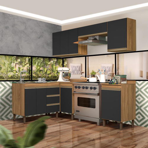 Armário de Cozinha Modulado Sabrina 360x202 Cm 6 Peças mdp Preto menu no  Shoptime