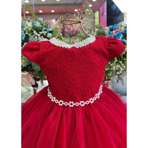 VESTIDO FESTA PRINCESA LUXO VERMELHO TULE COM PÉROLAS SOB L49ESQMD8