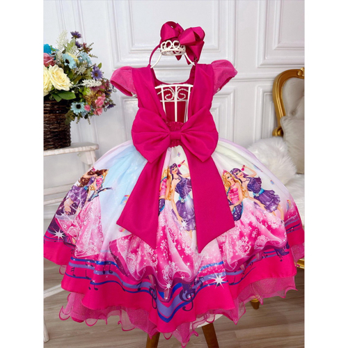 Vestido Infantil Barbie Rosa Pink Brilho Aniversário Temático