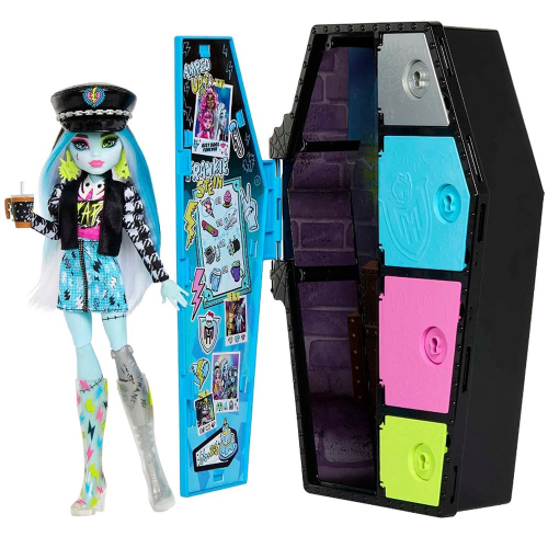 Boneca Monster High Frankie Stein Mechas Azuis Preto Cachorro de Estimação  e Acessórios HHK53 Mattel