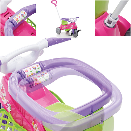 Triciclo Infantil Calesita Moto Uno - 2 em 1 - Pedal e Passeio com Aro -  Rosa L - Modas Paula Baby