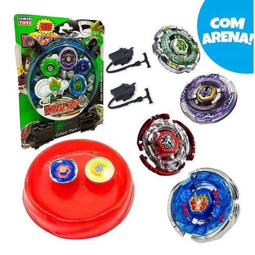 Kit Beyblade Metal 5D Brinquedo 4 Peões Led Toys - Speed Top