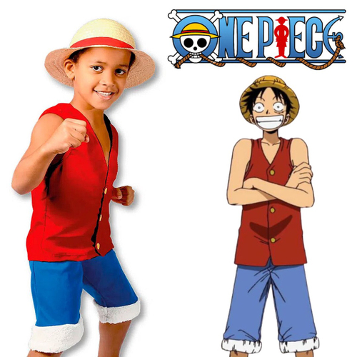 Fantasia One Piece Infantil Roupa e Chapeu de Palha Luffy em Promoção na  Americanas