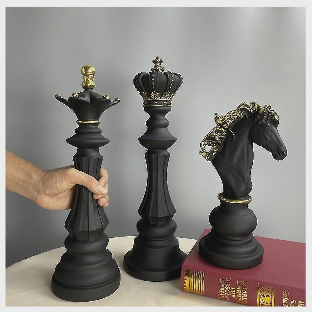 Decoração Peças De Xadrez Preto Rei Rainha E Cavalo Escultura Média Estátua  no Shoptime