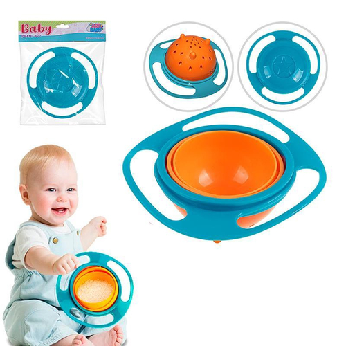 Pratinho Bebê Bowl Giratório 360° Azul Não Derruba Comida - ShopJJ