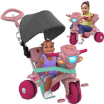 Triciclo Motinha Infantil C/ Capota Rosa Passeio E Pedal Bel