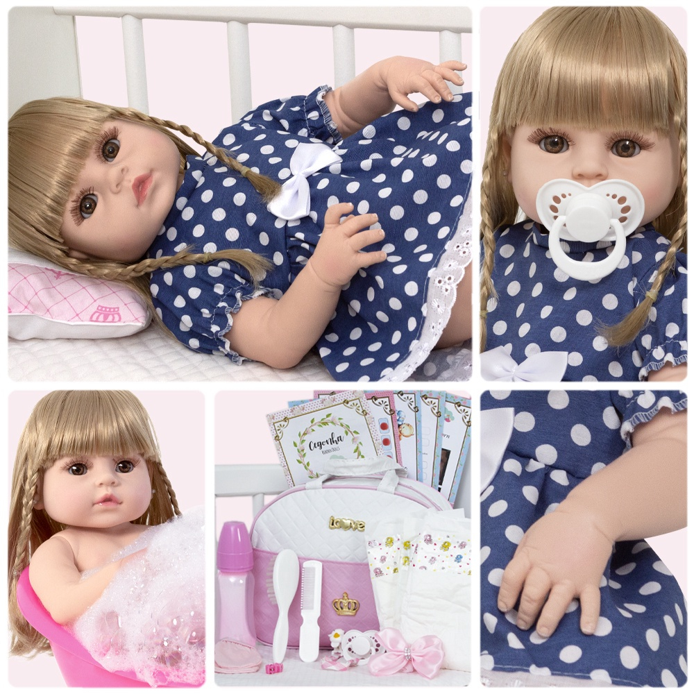 Boneca bebe reborn loira yasmin com enxoval completo 46cm sid nyl