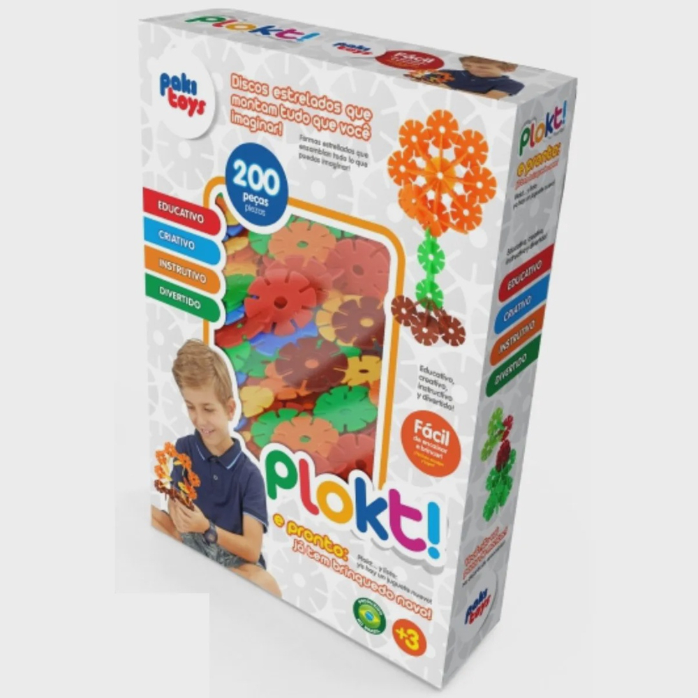 BRINQUEDO DE MONTAR ENCAIXE EDUCATIVO CRIATIVO PLOKT 200 PEÇAS - PAKI TOYS  - LOJAS RENASCER