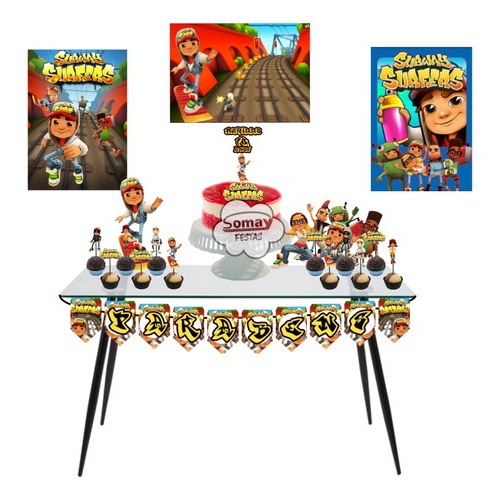 Kit Painel + Displays Decoração De Festa Subway Surfers