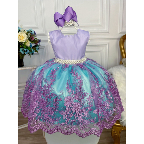 Vestido Infantil Lilás Princesa Sofia Realeza Luxo + Tiara