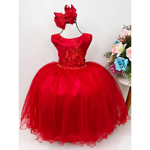 Vestido Infantil de Festa Luxo Vermelho Natal