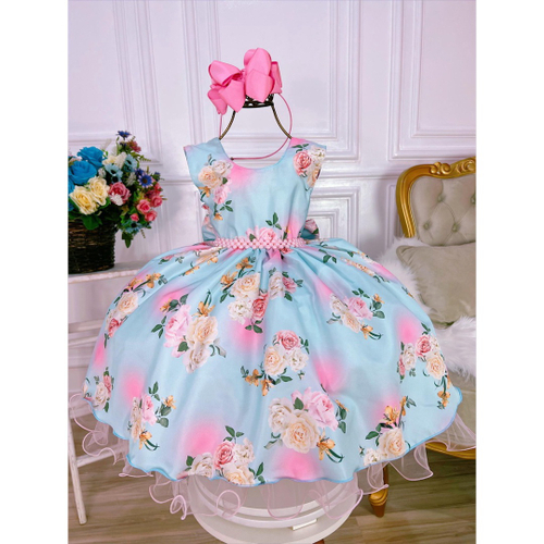 Vestido infantil sale festa verde tiffany