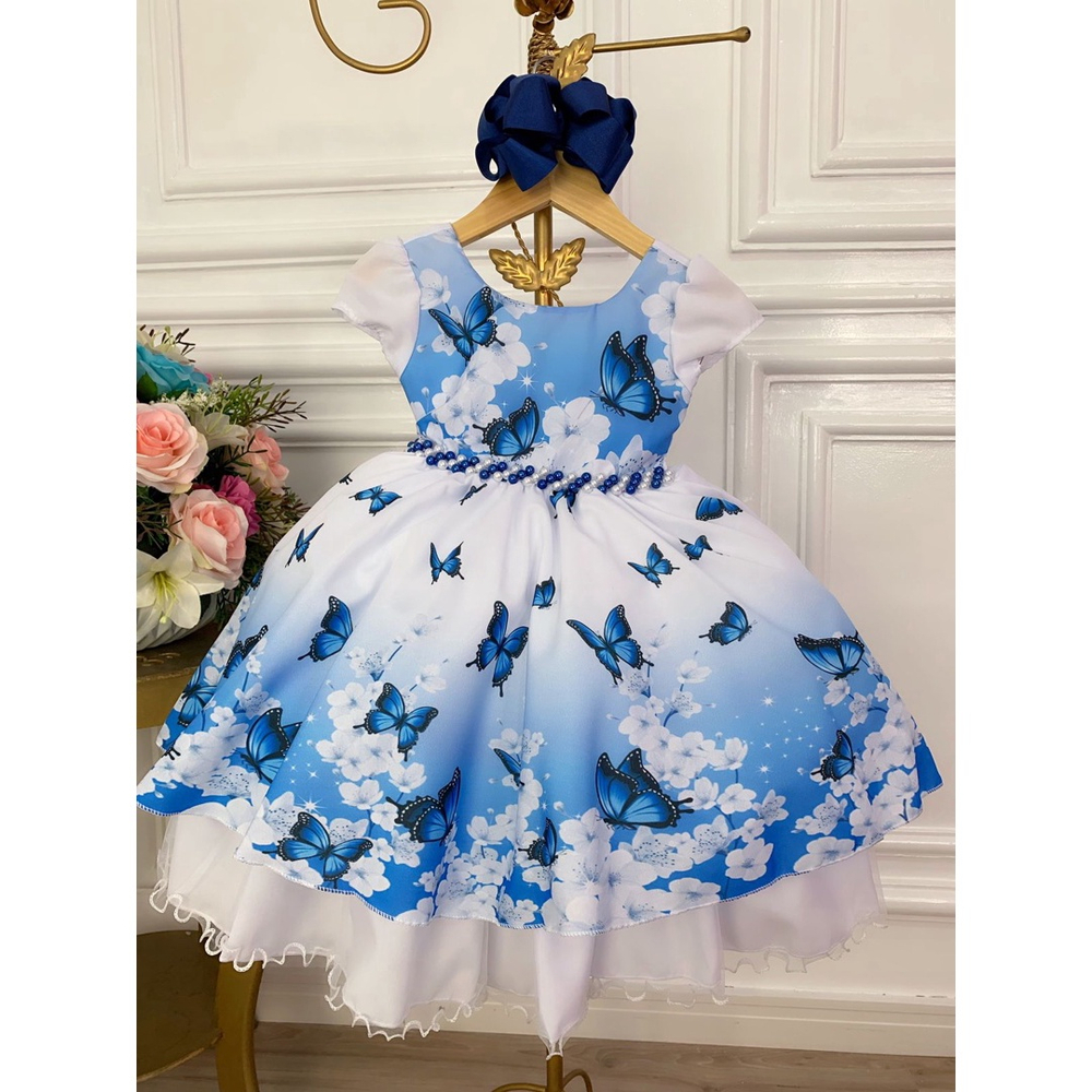 Vestido daminha branco com azul cheap