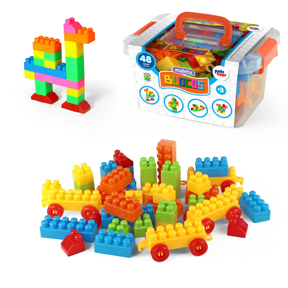 Brinquedo Maleta Blocos De Montar 48 Peças Paki Toys em Promoção