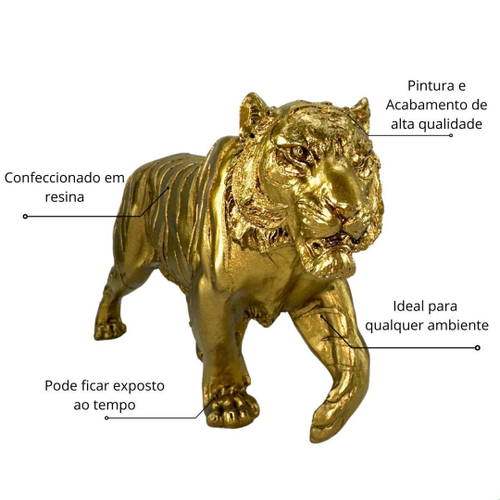 Tigre Decorativo De Resina Dourado E Preto