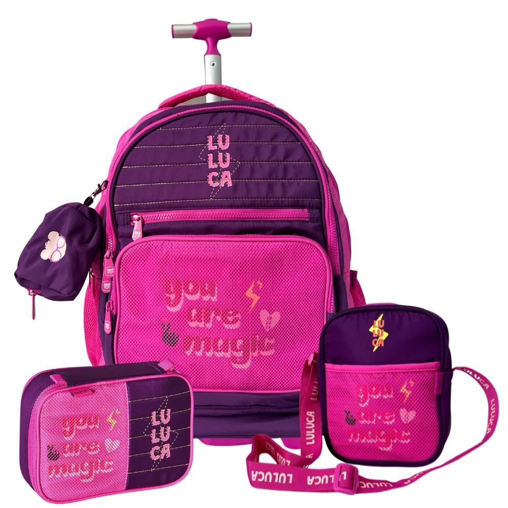 Kit Mochila de Costas e Estojo Oficial LULUCA Roxo com Rosa - Roxo