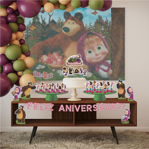 Painel Decorativo 4 Lâminas Papel Masha e o Urso 128x90cm