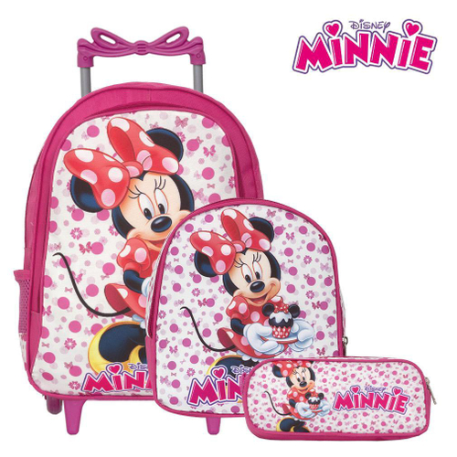 Bolsa Escolar Feminina Minnie Mouse Costa Creche Pre Escola