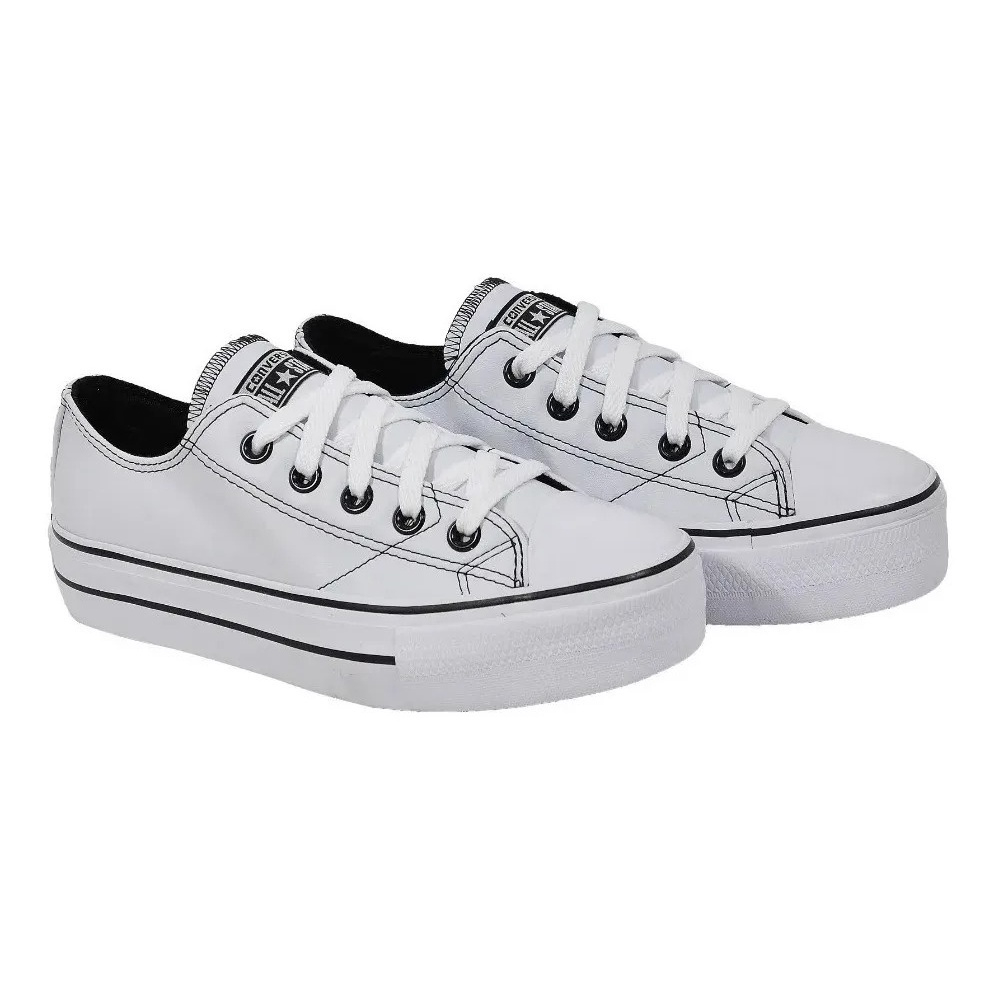 Converse All Star Plataforma Branco Couro