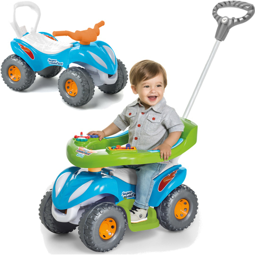 Carrinho Super Banjipe Reclinável com Capota Passeio & Pedal Preto  Quadriciclo Infantil Veículo com Cinto Empurrador